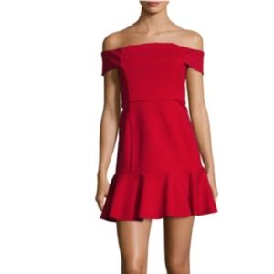 NICHOLAS Knit Off the Shoulder Red Mini Dress